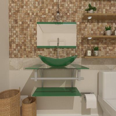 Gabinete De Vidro Para Banheiro 60cm Ac Cuba Oval Com Sifao E Torneira Metal Cor:verde