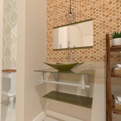 Kit Gabinete de Vidro 60cm Cuba Retangular e Torneira Algarve
