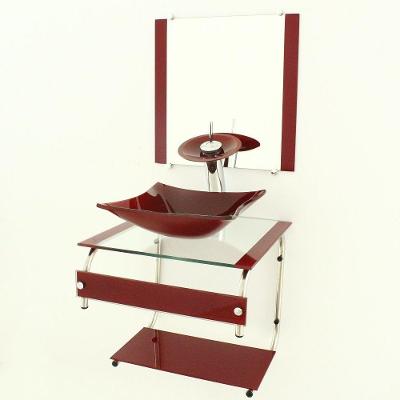 GABINETE DE VIDRO 45CM IT INOX COM CUBA QUADRADA - VERMELHO CEREJA