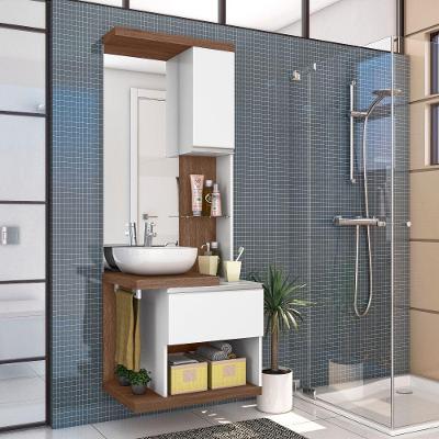 Conjunto Gabinete Armário Para Banheiro Paris Amêndoa