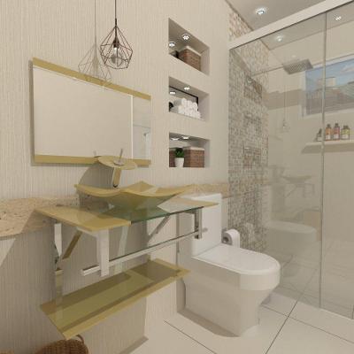 Kit Gabinete de Vidro 60 cm Cuba e Torneira Ibiza Champanhe