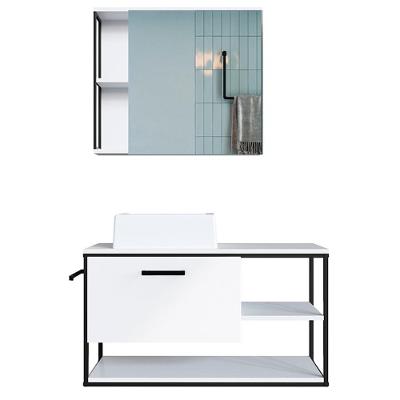 Gabinete Suspenso Banheiro Com Cuba E Espelheira Preto Branco P1013 Pp Preto Branco