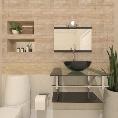 Gabinete de Vidro 60cm Inox com Cuba Redonda Preto