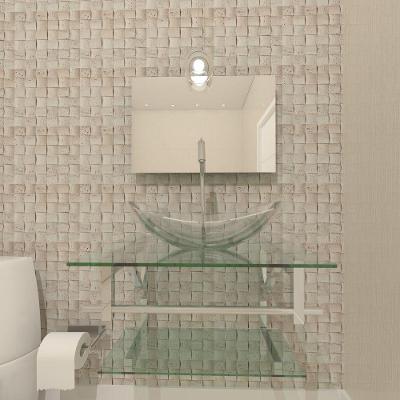 Gabinete De Vidro Para Banheiro 60cm Inox Cuba Oval Com Sifao E Torneira Metal Cor:incolor