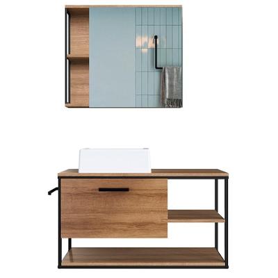 Gabinete Suspenso Banheiro Com Cuba E Espelheira Preto Mell P1013 Pp Preto Mell