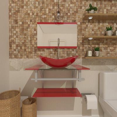Gabinete De Vidro Para Banheiro 60cm Ac Cuba Oval Com Sifao E Torneira Metal Cor:vermelho Ferrari