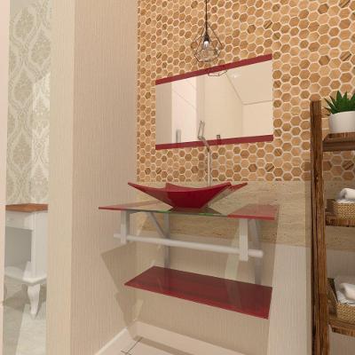 Kit Gabinete de Vidro 60cm Cuba Retangular e Torneira Algarve