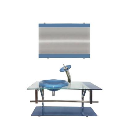 Gabinete de Vidro 80cm Inox com Cuba Chapéu Redonda Azul