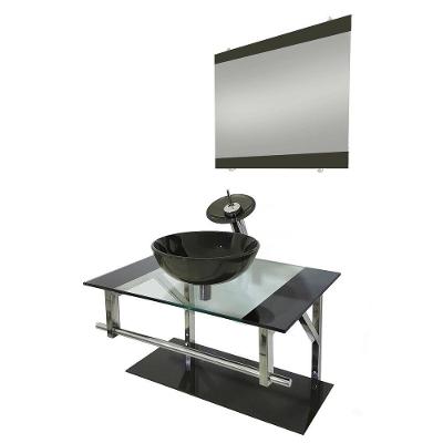 Gabinete de Vidro 80cm Inox Cuba Redonda Ouro Envelhecido