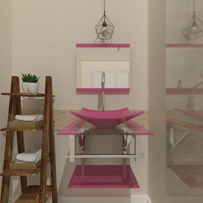 Gabinete de Vidro 45cm IQ Inox com Cuba Quadrada Rosa