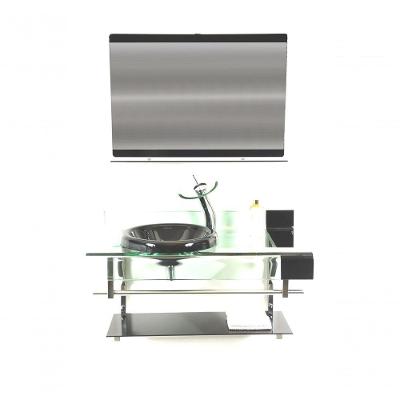 Gabinete de Vidro 90cm Curvado Duplo Inox Com Cuba Grafite