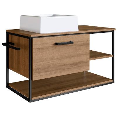 Gabinete Suspenso Banheiro 80 Cm Com Cuba Preto Mell P1007 Pp Preto Mell