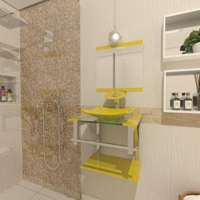 Gabinete de Vidro Para Banheiro 40cm Inox Amarelo