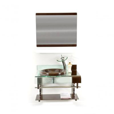 Gabinete de Vidro 60cm Curvado Duplo Inox com Cuba Chapeu