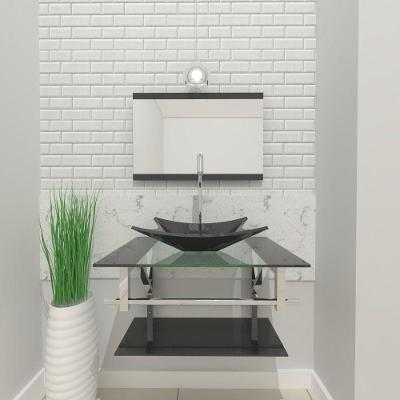 Gabinete De Vidro Para Banheiro 60cm Inox Cuba Retangular Com Sifao E Torneira Metal Cor:grafite