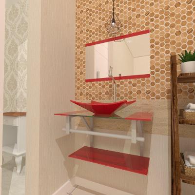 Kit Gabinete de Vidro 60cm Cuba Retangular e Torneira Algarve