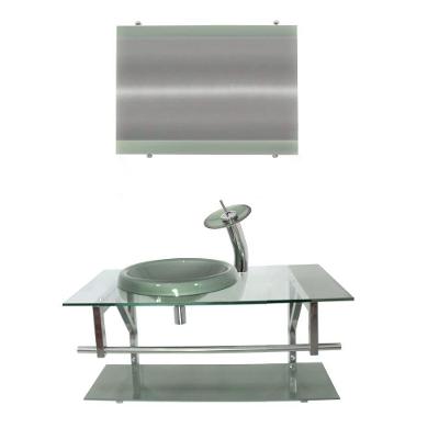Gabinete de Vidro 80cm Inox com Cuba Chapéu Redonda Prata