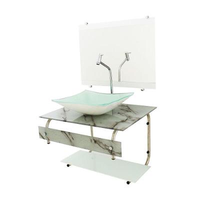 Gabinete De Vidro Para Banheiro Inox Com Cuba Branca