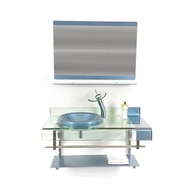 Gabinete de Vidro 90cm Curvado Duplo Inox com Cuba Azul