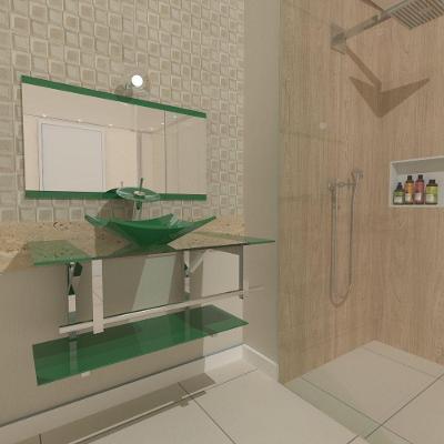 Gabinete De Vidro 90cm Iq Inox Com Cuba Quadrada - Verde