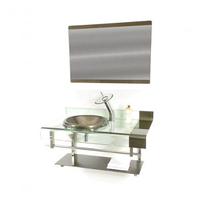 Gabinete de Vidro 90cm Curvado Duplo Inox Com Cuba Ouro