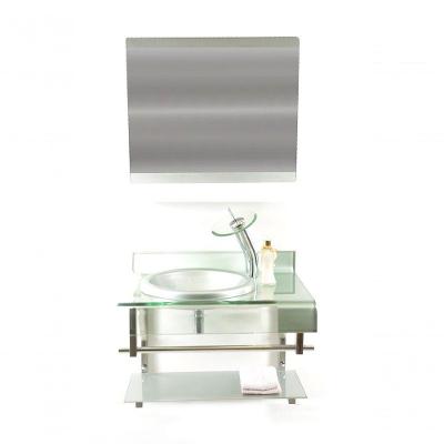 Gabinete de Vidro 60cm Curvado Duplo Inox com Cuba Chapeu