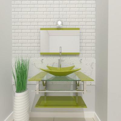 Gabinete De Vidro Para Banheiro 60cm Inox Cuba Retangular Com Sifao E Torneira Metal Cor:verde Oliva