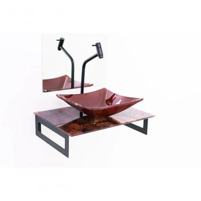 Gabinete 50cm Mármore Avermelhado+Torneira De Metal Preta