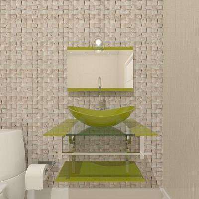 Gabinete De Vidro Para Banheiro 60cm Inox Cuba Oval Com Sifao E Torneira Metal Cor:verde Oliva
