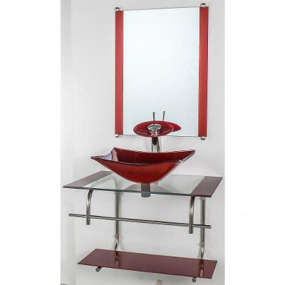 Gabinete De Vidro Inox 60cm Cuba Quadrada Vermelho Cereja