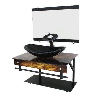 Gabinete de Vidro 60cm Apx com Cuba Oval Madeira RÚstica