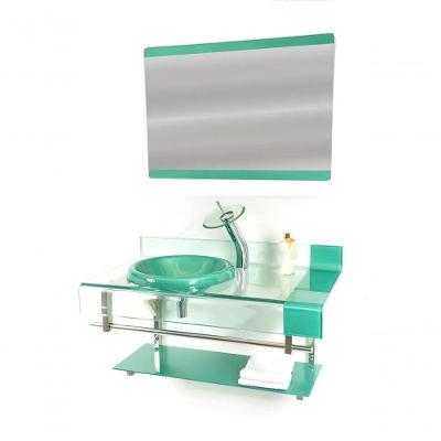 Gabinete de Vidro 90cm Curvado Duplo Inox Com Cuba Verde