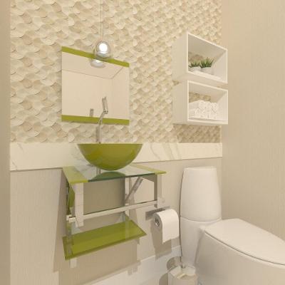 Gabinete de Vidro Para Banheiro 40cm Inox Verde Com Torneira