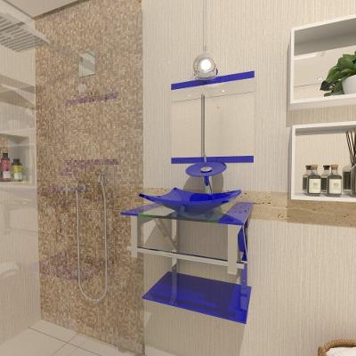 Gabinete de Vidro Para Banheiro 40cm Inox Azul Escuro
