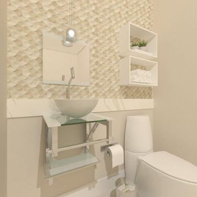 Gabinete de Vidro 40cm Inox Branco Com Torneira