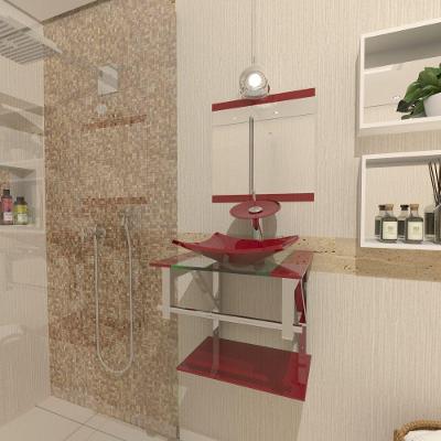 Gabinete de Vidro Para Banheiro 40cm Inox Vermelho Cereja