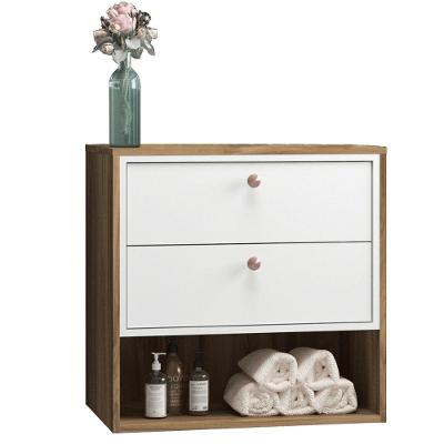 Balcão Gabinete Para Banheiro 60cm 2 Gavetas Branco Nogal