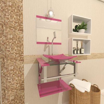 Gabinete de Vidro Para Banheiro 40cm Inox Rosa Com Torneira