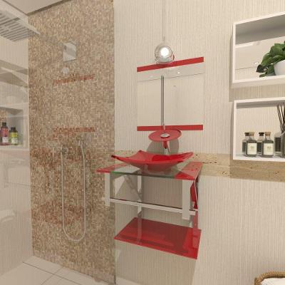 Gabinete de Vidro Para Banheiro 40cm Inox Vermelho Ferrari