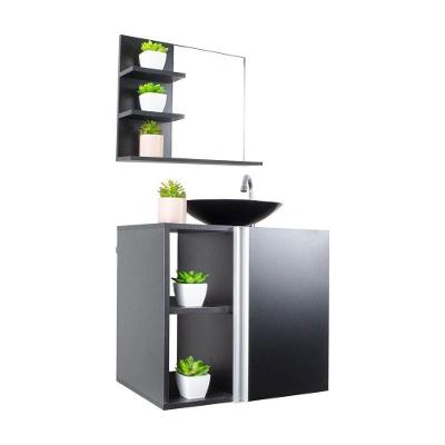 Gabinete Banheiro Armário+Cuba+Espelheira Harpia Preto 55Cm