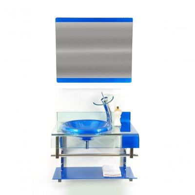 Gabinete de Vidro 60cm Curvado Duplo Inox com Cuba Chapeu