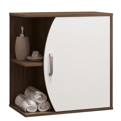 Armário Balcão Gabinete Para Banheiro 60Cm Branco Nogal