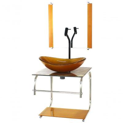 Gabinete Vidro Cuba Oval 40cm Marmore Marfim Torneira Preta