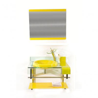 Gabinete de Vidro 60cm Curvado Duplo Inox com Cuba Chapeu