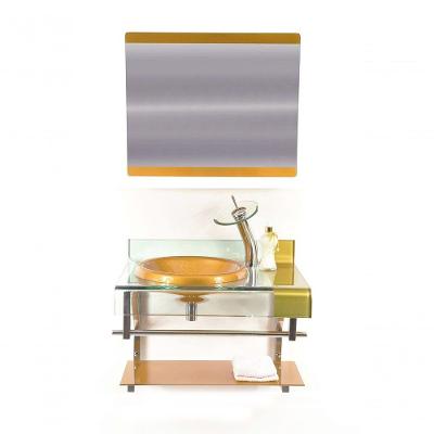 Gabinete de Vidro 60cm Curvado Duplo Inox Com Cuba Chapeu