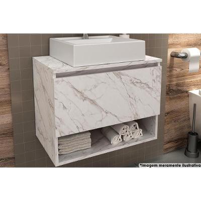 Balcão p/ Banheiro Suspenso BN3606 1 Porta cor Mármore Branco - Tecno Mobili