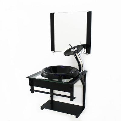 Gabinete De Vidro 45cm Apx Com Cuba Chapeu Preto