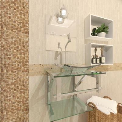 Gabinete de Vidro Para Banheiro 40cm Inox Com Torneira