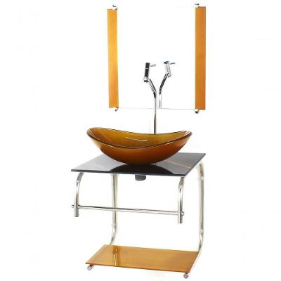 Gabinete Vidro Cuba Oval 40cm Marmore Preto Dourado Torneira