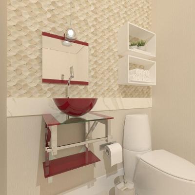 Gabinete de Vidro 40cm Inox Vermelho Cereja Com Torneira